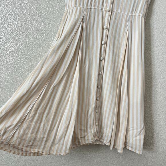 Abercrombie & Fitch vertical stripe V-neck button up tie back dress tan white - Picture 5 of 7